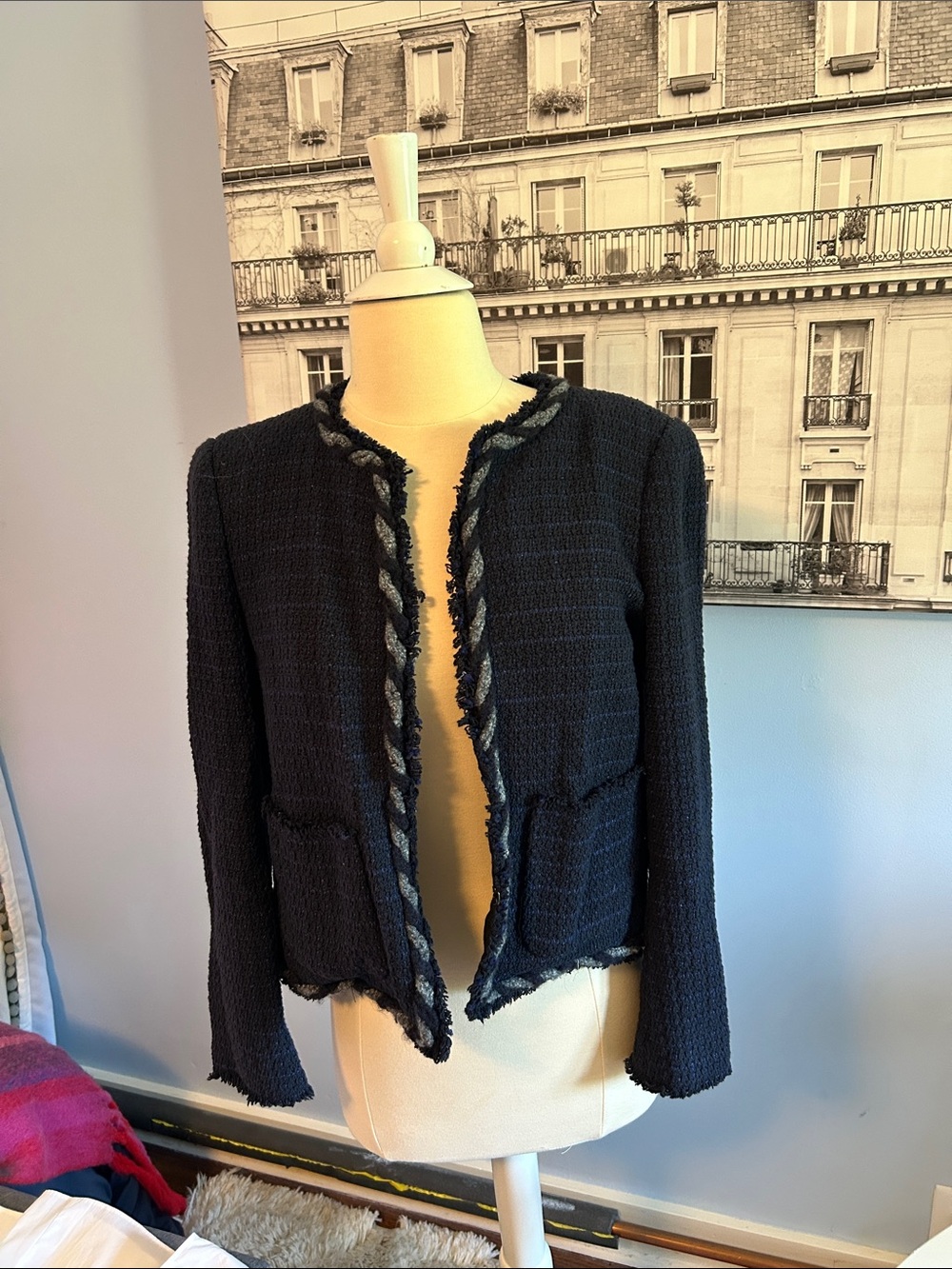Rebecca Taylor Black Tweed Open-Front Blazer
